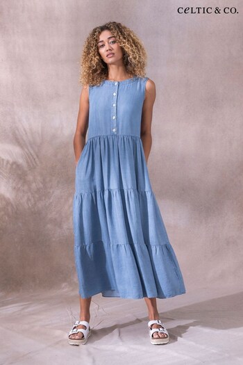 Celtic & Co. Chambray Blue Tiered Maxi Dress (880202) | £135