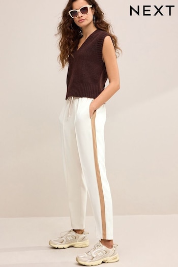 Ecru Cream/Camel Side Stripe Taper Taille Trousers (880317) | £38