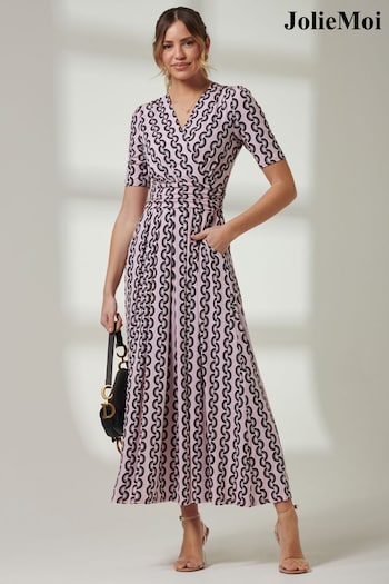Jolie Moi Pink Short Sleeve V-Neck Maxi Dress ankle (880410) | £60