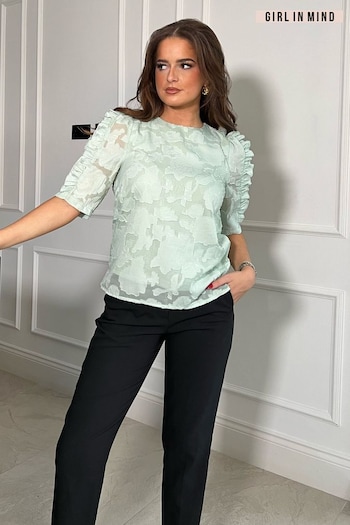 Girl In Mind Green Asher Burnout Frill Sleeve Top (880418) | £32