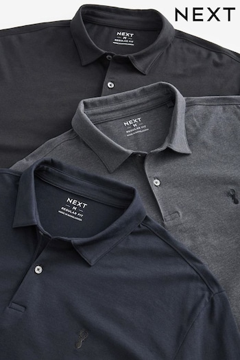 Navy Blue/Grey/Black Long Sleeve Jersey Polo Shirts 3 Pack (880761) | £45