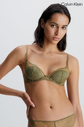 Calvin Olive Klein Green Floral Lace Lace Plunge Bra (880785) | £55