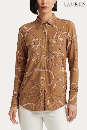 Lauren Ralph Lauren Camel Belting Print Stretch Jersey Shirt (880839) | £139