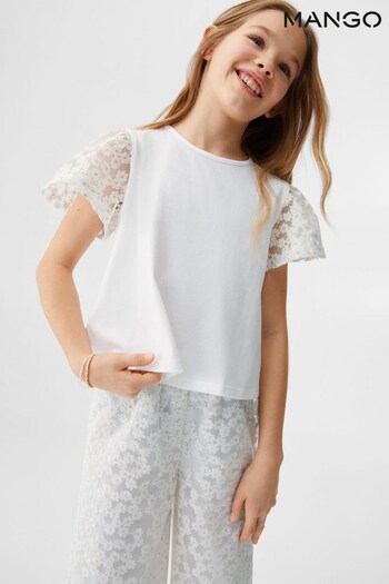 Mango Embroidered Sleeve White T-Shirt (881099) | £9