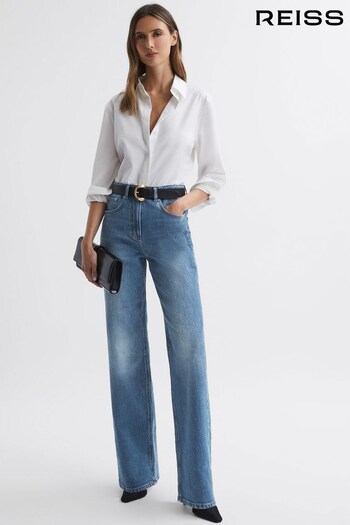 Reiss Mid Blue Marion Mid Rise Wide Leg Jeans Shorts (881236) | £148