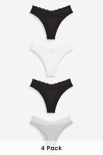 White/Black/Grey Extra High Leg Cotton and Lace Knickers 4 Pack (881254) | £16