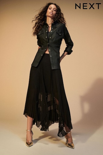 Black Sheer Mesh Chiffon Midi Skirt (881267) | £82