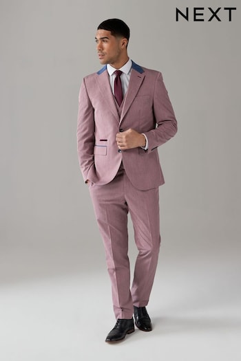 Pink Tailored Fit Trimmed Plain Suit Jacket (881304) | £74