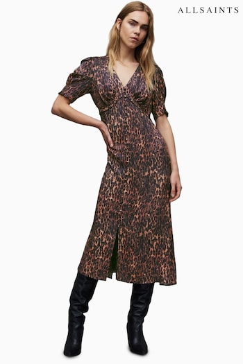 AllSaints Drea Anita Brown Dress (881337) | £179