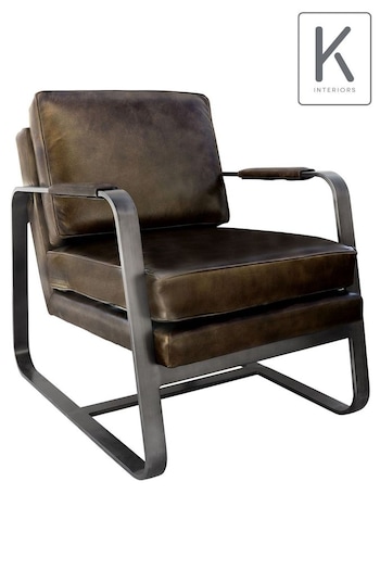 K Interiors Grey Halton Genuine Leather & Iron Lounge Chair (881372) | £635