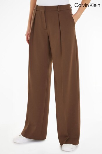 Calvin Klein Wool Natural Twill Extra Wide Leg Trousers (881505) | £300