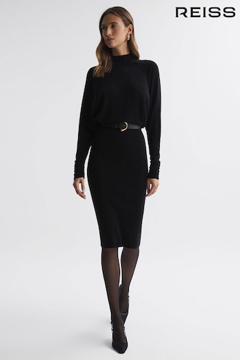 Reiss Black Freya Knitted Long Sleeve Midi Dress (881871) | £198