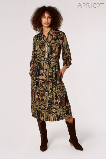 Apricot Brown Ornate Ikat Patch Casa Midi Dress (882063) | £39