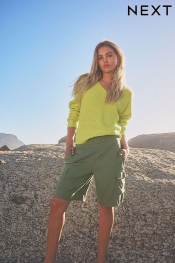Khaki Green Summer Knee Yumi Shorts With Linen (882442) | £20