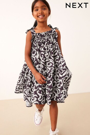 Black Swirl Print Tie Shoulder Printed Summer Dress (3-16yrs) (882494) | £19 - £25