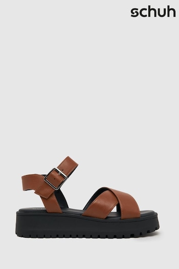 Schuh EC WF Tera Cross-Strap Brown Super Sandals (882609) | £40