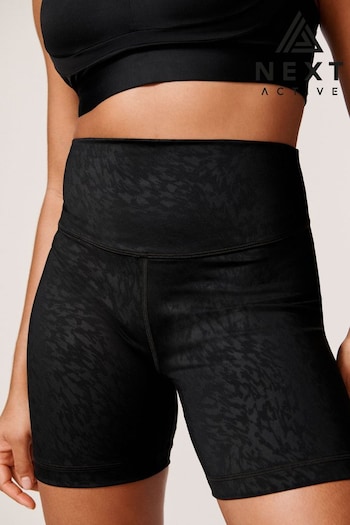 Black Embossed Zebra Print Next Active Sports Tummy Control High Waisted Cycling Shorts (882686) | £24