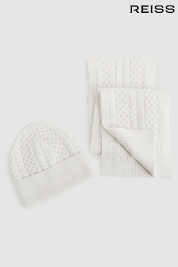 Reiss Ecru Heath Teen Knitted Scarf and Beanie Hat Set (882836) | £38