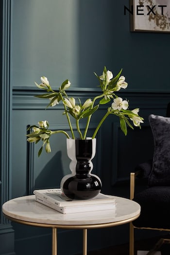 Black/White Patterned Glass Curved Vase (882848) | £22