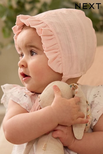 Pink Frill Woven Baby Bonnet Hat (0mths-2yrs) (883046) | £7