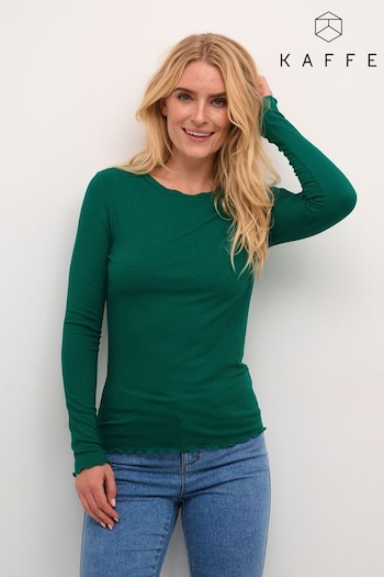 Kaffe Green Drew Long Sleeve Rib Knit T-Shirt (883254) | £35