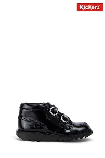 Kickers Junior Girls Kick Hi Vel Bloom Patent Black Leather Shoes (883819) | £65