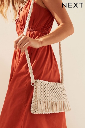 Cream Crochet Fringe Cross-Body Rosa Bag (884131) | £28