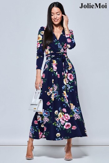 Jolie Moi Blue Greyson Long Sleeve Maxi Dress (884142) | £95