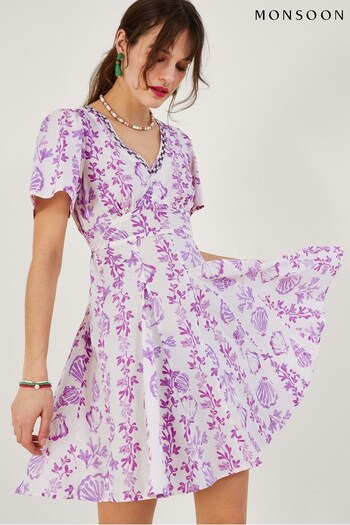 Monsoon Pink Embellished Shell Print Short Dress (884157) | £65