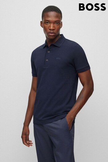 BOSS Dark Blue Tonal Paule Branded Plackett Polo Shirt (884230) | £99