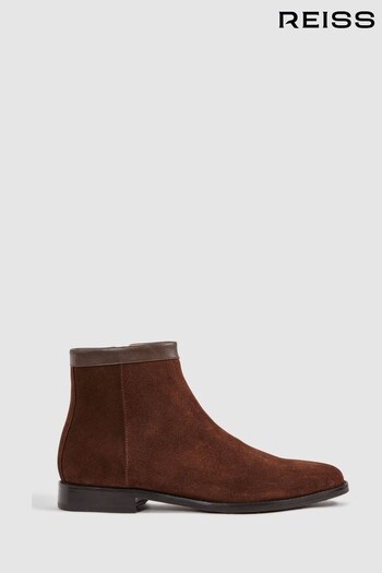 Reiss Brown Clay Suede Zip-Through Boots (884245) | £120