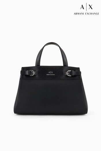 Armani logo-print Exchange Medium Leather Black Handbag (884305) | £185