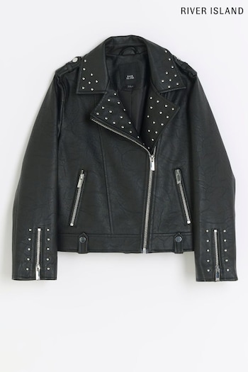 River Island Black Girls Studded Biker Jacket (884366) | £37