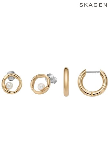 Skagen Ladies Gold Tone Jewellery Agnethe Set Earrings (884803) | £69
