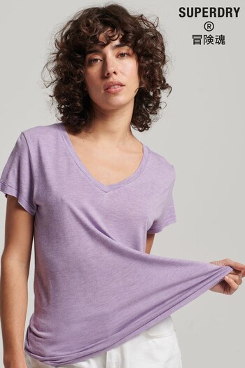 Superdry Purple Slub V-Neck T-Shirt (885127) | £20