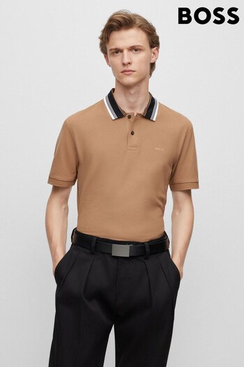 BOSS Natural Striped Collar Sim Fit Polo Shirt (885221) | £99