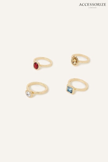 Accessorize Blue Mixed Gem Rings 4 Packs (885338) | £14