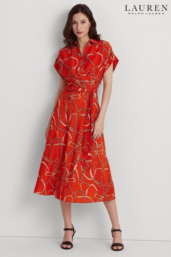 Lauren Ralph Lauren Red Belting Print Belted Crepe Dress (885515) | £229