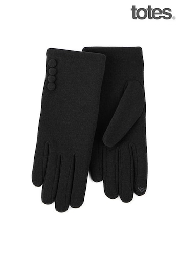 Totes Black Isotoner Ladies Thermal SmarTouch Gloves With Button Detail (885822) | £16