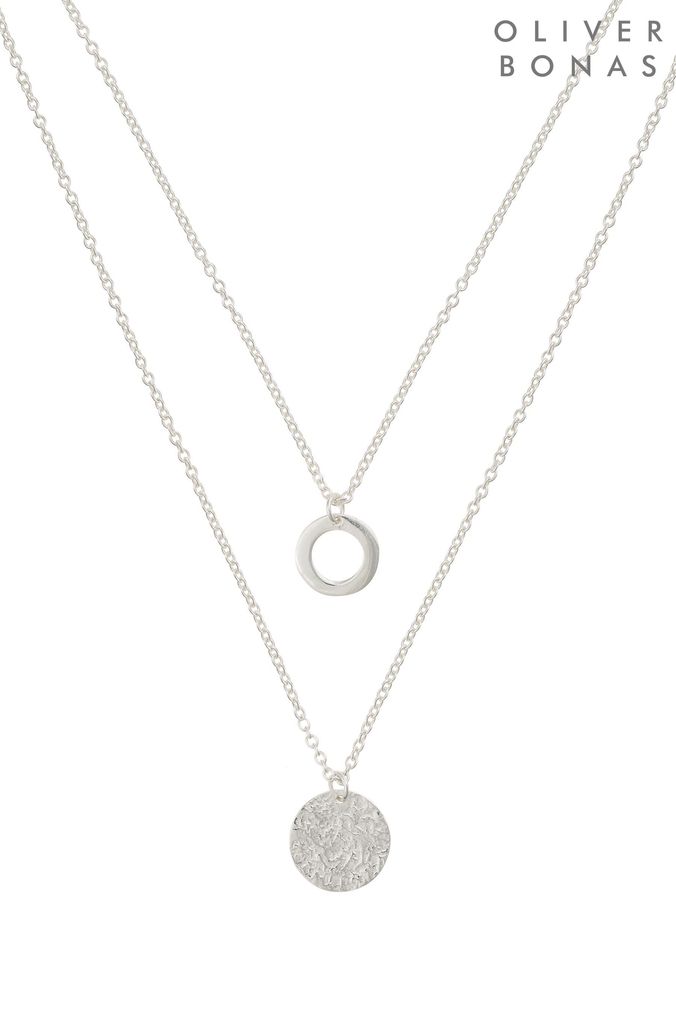 Silver Triple Layered Necklace Coin And Bar Pendant Necklace | Always Chic  | SilkFred