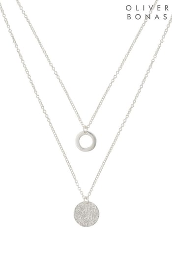 Oliver Bonas Silver Disc Double Row Necklace (885840) | £38