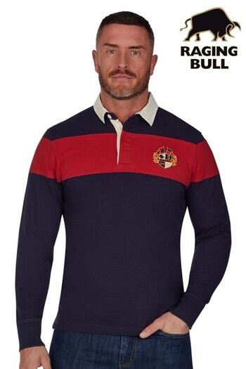 Raging Bull Blue Long Sleeve Chest Panel Rugby (885905) | £69 - £79