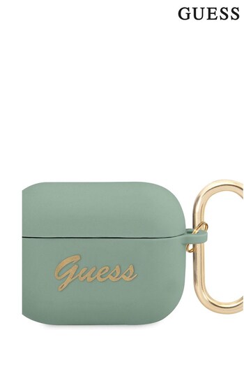 Guess Green Airpods Case Silicone Script Logo With Metal Hook (886152) | £26