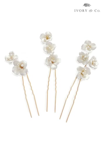 Ivory & Co Gold Fleur Ceramic Floral Hairpin Set (886229) | £45