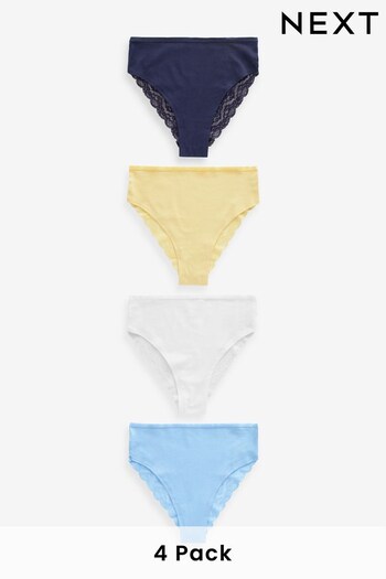 Blue/Yellow High Rise High Leg Cotton and Lace Knickers 4 Pack (886250) | £18