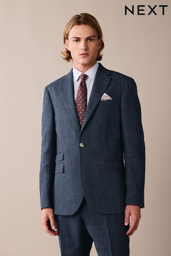 Navy Regular Fit Linen Check Suit Jacket (886339) | £99