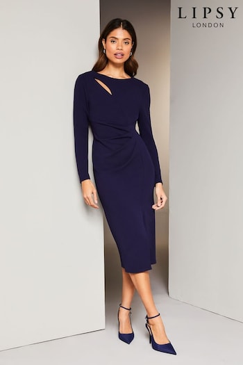 Lipsy Indigo Blue Long Sleeve Cut Out Ruched Bodycon Dress (886357) | £62