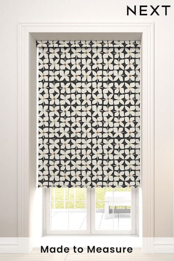 Black Mono Retro Geo Floral Made To Measure Roller Blind (886537) | £57