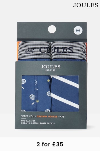Joules Crown Joules Blue Tennis Cotton Boxer Briefs (2 Pack) (887044) | £19.95