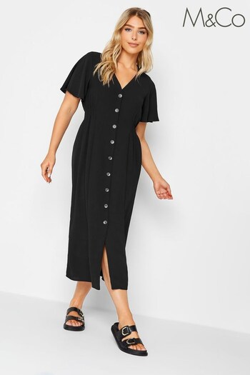 M&Co Black Shirred Waist Button Dress (887372) | £34
